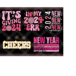 happy new year glitter sequins png bundle, new year 2024 png, disco new year sublimation design download, boujee bougie