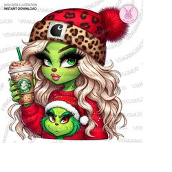 Christmas Green Mean Girl, Cheetah, Cute Girl Leopard Png, Coffee Cup Png, Pink Christmas Shirt Png, Ombre Pink Christma