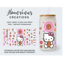 pink christmas 16oz libbey glass can wrap, cat glass can wrap, pink christmas tumbler png, christmas cartoon wrap, funny