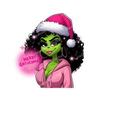 Boujee classy Black Girl Christmas Green Mean Girl png clipart,  christmas afro woman clipart. merry Grinchmas, holiday