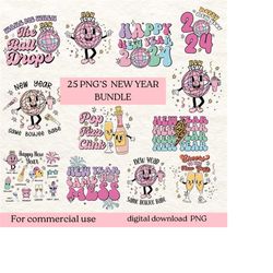 Happy New Year Png Bundle 2024 Disco Ball Nye Wake me when the ball drops New Years Eve Same Hot Mess Cheers Designs