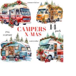 35 Christmas Campers Watercolor Clipart, Christmas Adventure Campers  Clipart, Digital Download, Happy New Year 2024 Cut