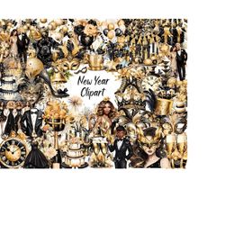 happy new year clipart - 520 festive holiday images, celebration clipart, 2024 new years party, black and gold party, co