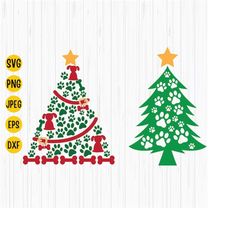 paw print christmas tree svg bundle, christmas paw svg, dog paw svg, funny dog christmas svg, holiday svg, silhouette, c