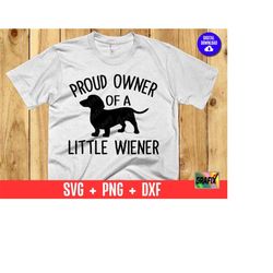 proud owner of a little wiener svg, weiner dog shirt svg, funny dachshund design, svg, png, dxf, silhouette, cricut, cut