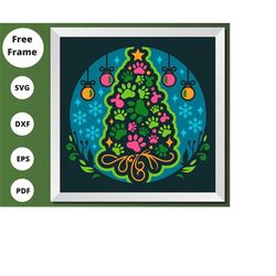 paw christmas tree shadow box svg/ christmas tree with paws svg/ funny dog christmas gift/ pet christmas svg/ 3d layer s