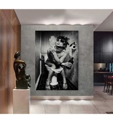 housewife smoking and drinking wall art canvas print,