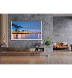 glasgow skyline at night canvas painting, clyde arc