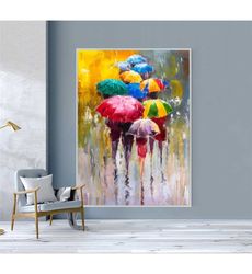 colorful umbrella rainy day oil painting canvas painting,