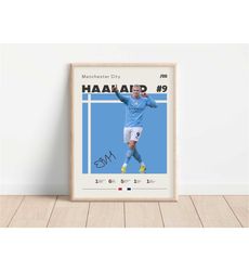 erling haaland poster, manchester city football print, football