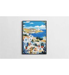 greece artwork print, travel poster, coastal print for