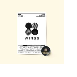 bts - wings, album cover poster, bts band, bts album, room decor, wall decor, music art, music gift, tracklist poster