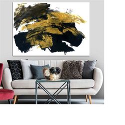 black gold brush canvas print - abstract wall decor - black gold brush wall art - black gold canvas art - abstract black