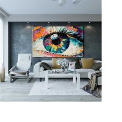 abstract eye oil canvas print - abstract eye oil colorful modern wall art - abstract eye oil canvas art - colorful eye o