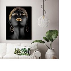 black&gold woman canvas print - african woman art decor - african woman canvas art - black woman home decor - gold woman