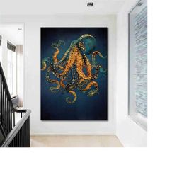 octopus painting canvas print - gold octopus wall art - octopus wall decor - octopus modern art - octopus home decor