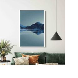 mountain lake, abstract mountain reflection minimalist wall art canvas
