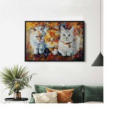 framed cat portrait painting canvas, custom cat painting on canvas, 3 pets potrait, multiple cats, watercolor, custom dr