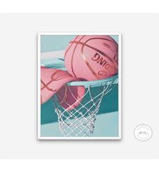 pink turquoise basketball poster instant download, nba fans,