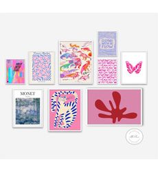 preppy maximalist gallery wall mix set of 9