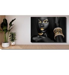 living room wall art,black and gold woman canvas