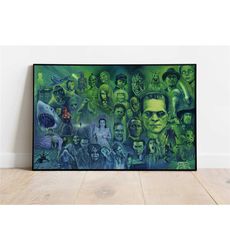 horror movie characters poster, canvas wall art, rolled