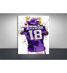 justin jefferson poster, minnesota vikings, gallery canvas wrap,