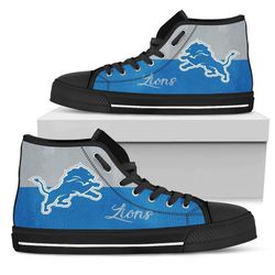 divided colours stunning logo detrolt llons nfl custom canvas high top shoes