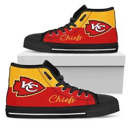 divided colours stunning logo kc chief nfl custom canvas high top shoes