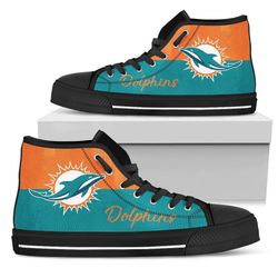 divided colours stunning logo mlaml dolphins nfl custom canvas high top shoes