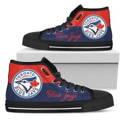 divided colours stunning logo toronto biue jays mlb custom canvas high top shoes