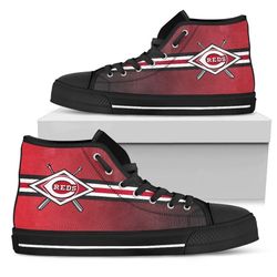 double stick check cincinnati reds mlb custom canvas high top shoes