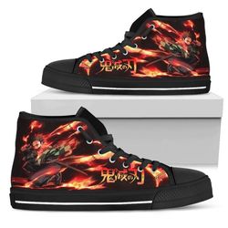 tanjiro fire breathing high top shoes custom for fans demon siayer anime