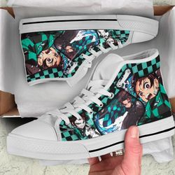 tanjiro water breathing high top shoes custom for fans demon siayer anime
