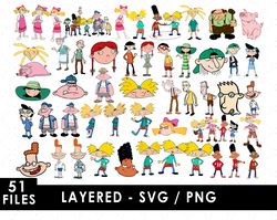 hey arnold! svg files, hey arnold! png files, vector png images, svg cut file for cricut, clipart bundle pack