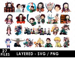 kimetsu no yaiba svg files, kimetsu no yaiba png files, vector png images, svg cut file for cricut, clipart bundle pack