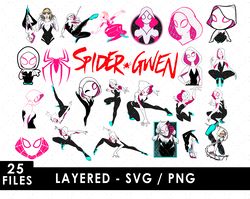 spider gwen svg files, spider gwen png files, vector png images, svg cut file for cricut, clipart bundle pack