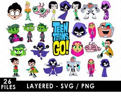 teen titans go svg files, teen titans go png files, vector png images, svg cut file for cricut, clipart bundle pack