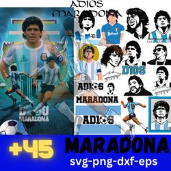 45 diego maradona svg, rip maradona svg, diego maradona bundle svg, maradona silhouette, argentina legend svg digital.