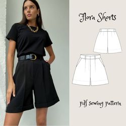 flora shorts sewing pattern - wide leg pleated shorts - pdf download/ sizes xs-xxl
