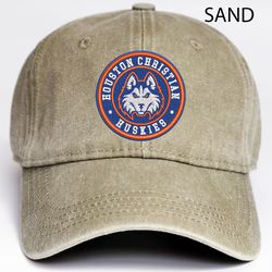 houston christian huskies ncaa embroidered distressed hat, ncaa houston christian logo embroidered hat, baseball cap