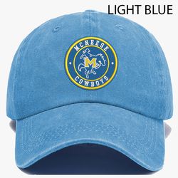 mcneese cowboys ncaa embroidered distressed hat, ncaa mcneese cowboys logo embroidered hat, baseball cap