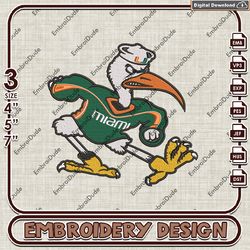 ncaa miami hurricanes logo mascot emb files, miami hurricanes embroidery design, ncaa team machine embroidery files