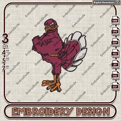 Virginia Tech Hokies Mascot Logo Machine Embroidery Files, NCAA Virginia Tech Embroidery Design, NCAA Logo EMb Files