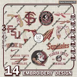 14 Florida State Seminoles Bundle Embroidery Files, NCAA Florida State Logo Embroidery Design, NCAA Bundle EMb Files