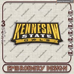 kennesaw state owls logo machine embroidery design, ksu owls logo embroidery, sport embroidery, ncaa embroidery