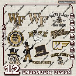 12 wake forest demon deacons bundle embroidery files, ncaa wake forest logo embroidery design, ncaa bundle emb designs