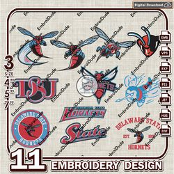 11 delaware state hornets bundle embroidery files, ncaa delaware state logo embroidery design, ncaa bundle emb designs