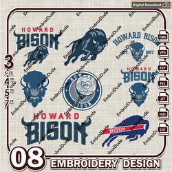 8 howard bison bundle embroidery files, ncaa howard bison logo embroidery design, ncaa bundle emb designs