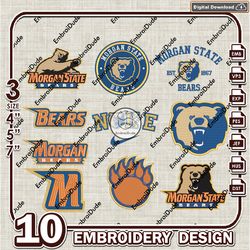 10 morgan state bears bundle embroidery files, ncaa morgan state bears logo embroidery design, ncaa bundle emb designs